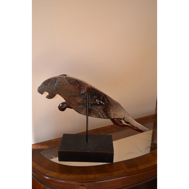 Burlwood Carved Panther Signed by Artist For Sale - Image 4 of 6