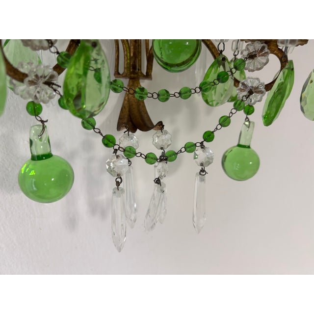 Italian Green Murano Glass Drops, Prisms & Swags Sconces C 1930 For Sale - Image 9 of 11