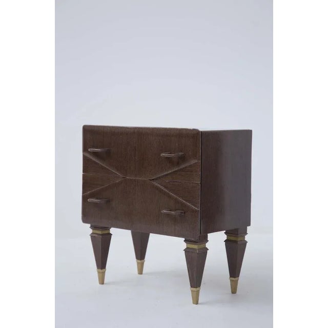 Brown Mid-Century Italian Nightstands in Wood and Blue Glass, Set of 2 For Sale - Image 8 of 9