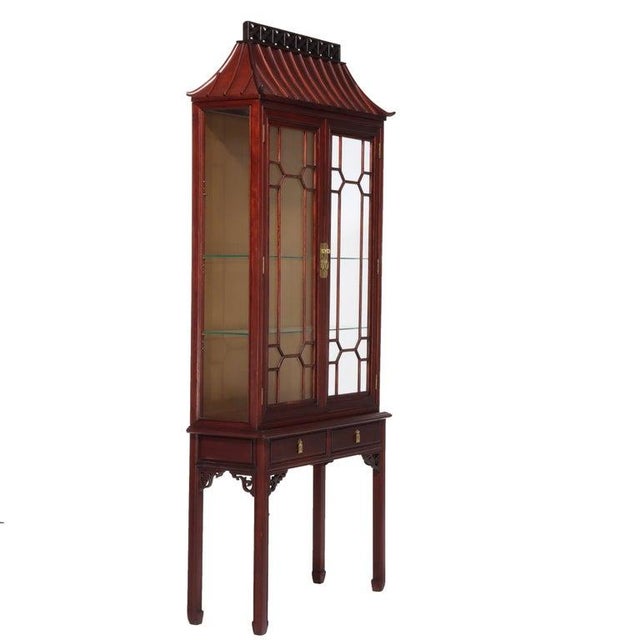 Chinese Chippendale 2-Door 2-Drawer Hardwood Breakfront Cabinet C1930 For Sale - Image 13 of 13