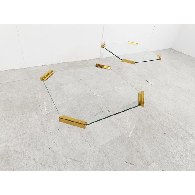 Acrylic Glass and Brass Coffee Tables, 1970s, Set of 2 For Sale - Image 11 of 13