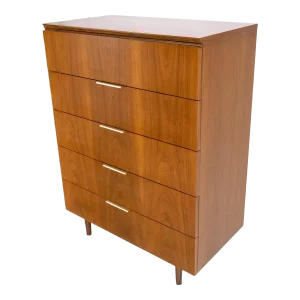 John Stuart 5 Drawers Walnut High Boy Chest Dresser Mid-Century Modern