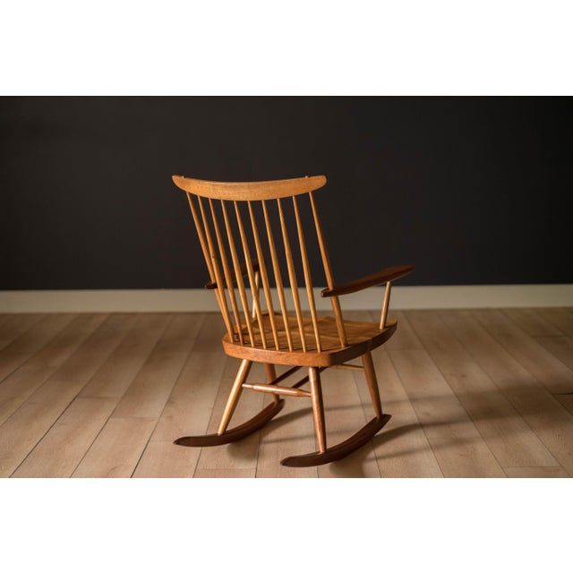 Vintage George Nakashima Solid Walnut New Lounge Chair Rocker With Arms For Sale - Image 11 of 18