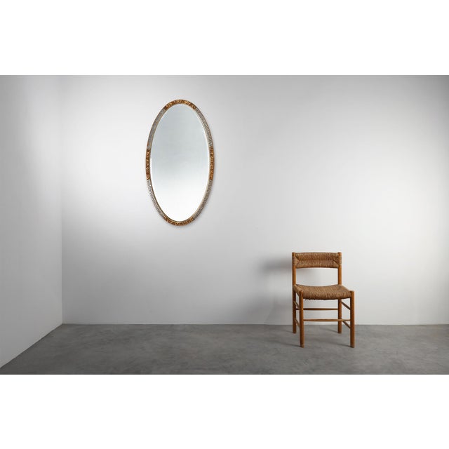 Large Art Deco French Gilded and Silvered Oval Mirror, 1910s For Sale - Image 4 of 11