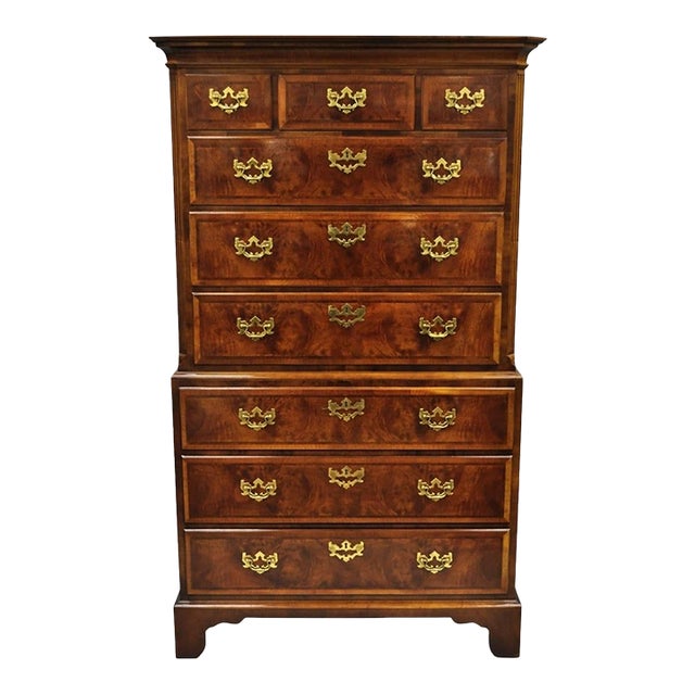 Henredon Aston Court Burl Wood Georgian Mahogany Tall Chest Highboy Dresser For Sale