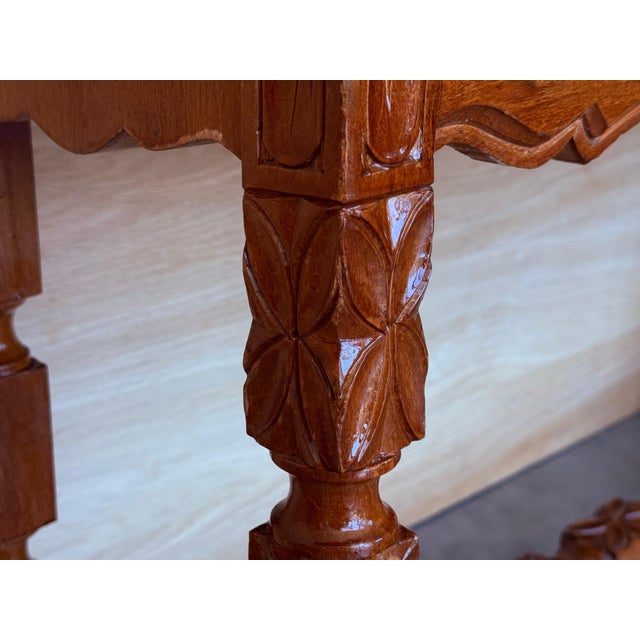 Wood 19th Century Catalan Spanish Carved Walnut Console Sofa Table, Four Drawers For Sale - Image 7 of 18