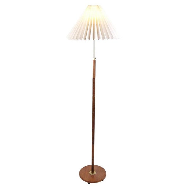 Wood Danish Teak Floor Lamp with Pleated Shade, 1960s For Sale - Image 7 of 7