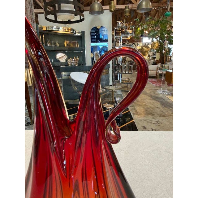Italian Murano Sommerso Glass Ewer Vase in Amber and Ruby, Italy, 1960s For Sale - Image 3 of 9