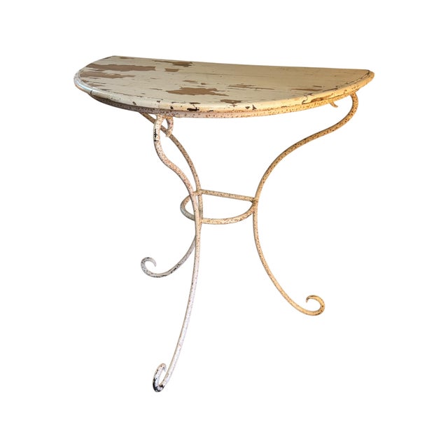 Vintage Wrought Iron Demi-Lune Console Table with Painted Pine Top, 1950s For Sale - Image 12 of 12