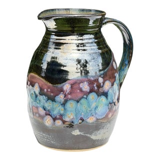 Vintage Signed Studio Pottery Crystalline Glazed Art Pitcher For Sale