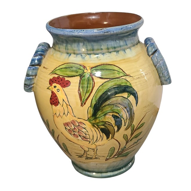Crafted with a touch of rustic charm, this Vintage Country French Hand Painted Rooster Decorative Pot Canister Jug stands...