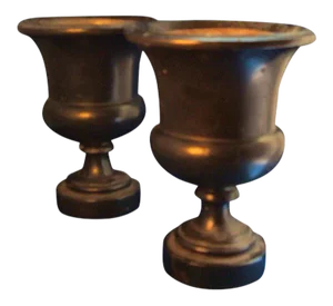 Early 19th Century Neoclassical English Regency Treen Ebonized Wood Urn Vases - A Pair