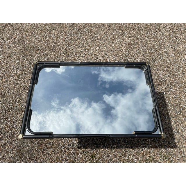 Charcoal Vintage Rectanglar Wall Mirror in Tubular Metal and Brass, 1970s-1980s For Sale - Image 8 of 18
