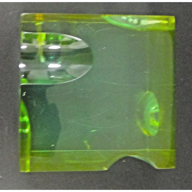 Green 1960s Mid-Century Optical Light and Space Sculpture Green Lucite Cube Attributed to Roz Stroll For Sale - Image 8 of 12