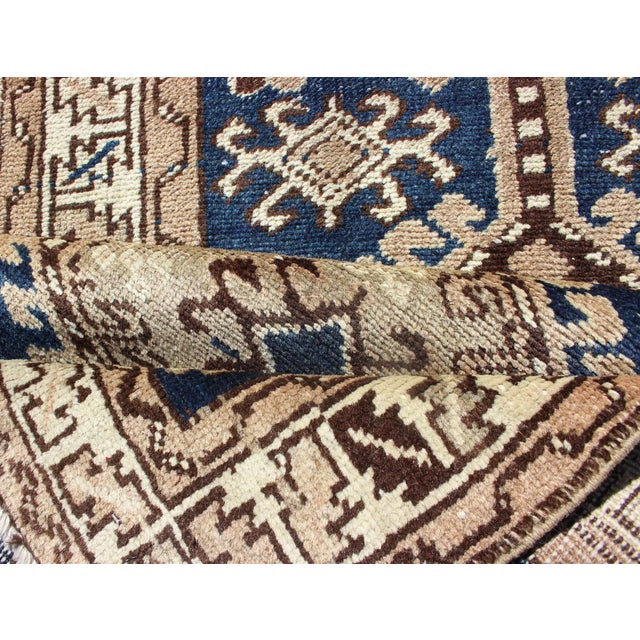 Antique Blue Tribal Karajeh Runner With Navy Blue, Brown and Earth Tones For Sale - Image 11 of 13
