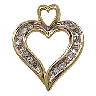 .12 CTW Diamond 10k Heart Pendant For Sale