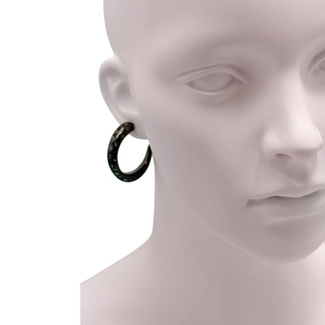 Oscar de la Renta Oscar De La Renta Hematite-Plated Crystal Pave Cosmic Hoop Earrings, A Pair For Sale - Image 4 of 6