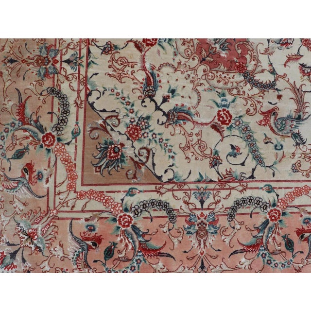 Wool & Silk Vintage Fine Tabriz Design Medallion Rug With Intricate Florals For Sale - Image 9 of 12