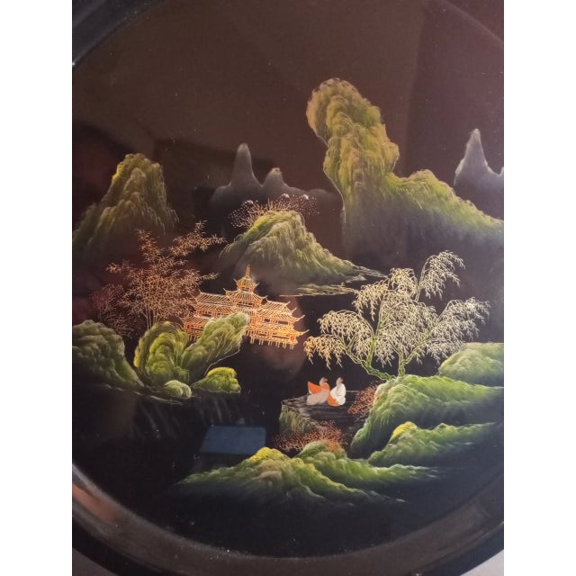 1980s Oriental Round Lacquered Black Acrylic Platter For Sale - Image 4 of 6