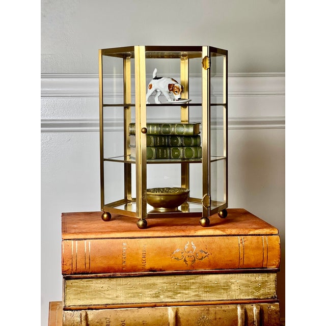Brass Three-Tier Hexagon Tabletop Vitrine Display Case, Curio Cabinet, 1970s, 15" For Sale - Image 10 of 10