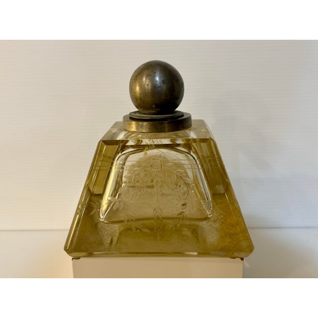 Antique Art Deco Frosted Glass Inkwell With Pewter Orb Lid For Sale - Image 12 of 12