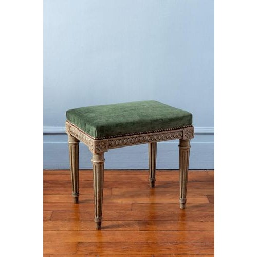 French Louis XVI Upholstered Painted Ottomans, 19th Century, Set of 2 For Sale - Image 6 of 14