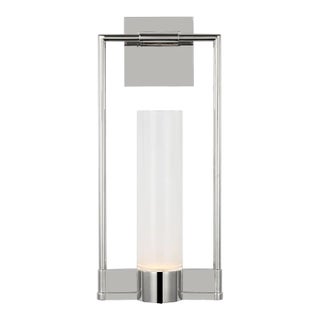 Ray Booth for Visual Comfort Signature Lucid Single Bracketed Sconce in Polished Nickel with Frosted Glass For Sale