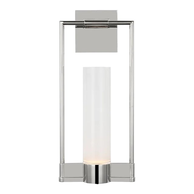 Ray Booth for Visual Comfort Signature Lucid Single Bracketed Sconce in Polished Nickel with Frosted Glass For Sale