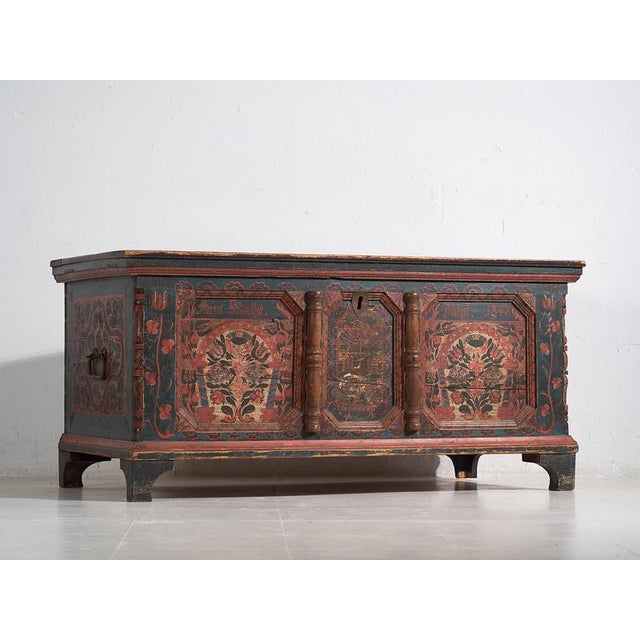 Antique hand painted trunk dated 1847 Dimensions: Width: 136 cm Depth: 68 cm Height: 64 cm Style: Folk art Materials and...