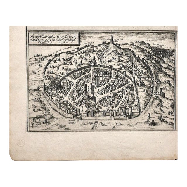 Map of Nemavsus - Original Etching by George Braun - Late 16th Century Late 16th Century For Sale
