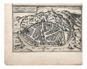 Map of Nemavsus - Original Etching by George Braun - Late 16th Century Late 16th Century