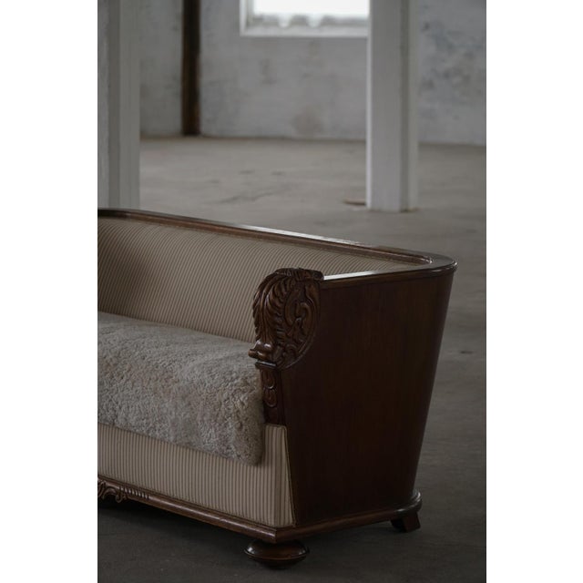 Antique Empire Style Sofa in Oak and Lamswool Upholstery, 1850s For Sale - Image 5 of 18