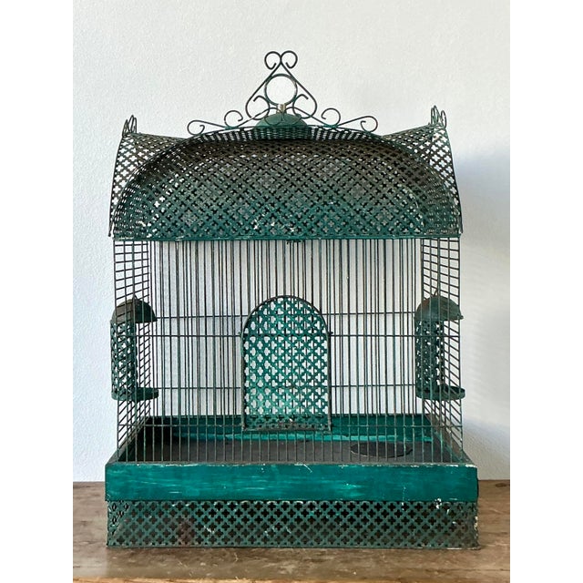 Metal Vintage Boho Punch Cut Metal Bird Cage For Sale - Image 7 of 9