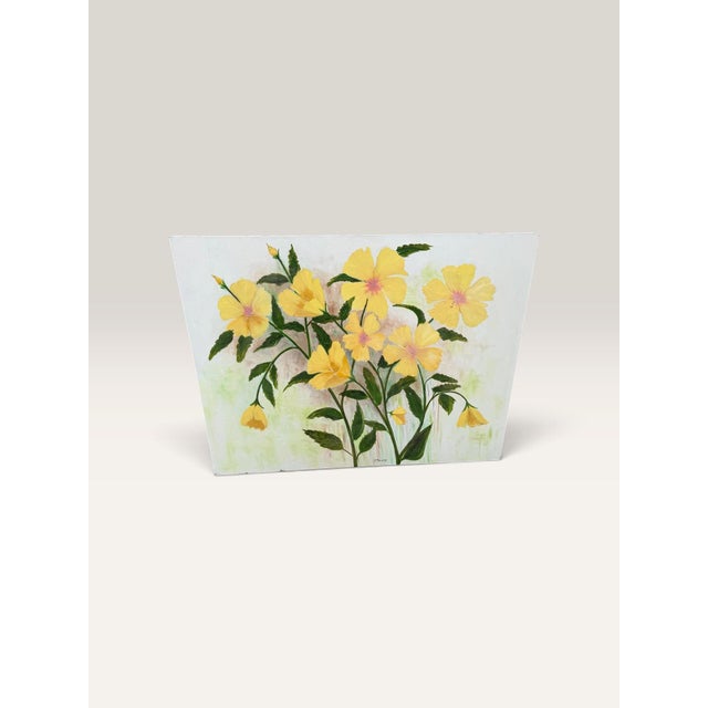 Mid-Century Modern 1980s Francis Downs Original Oil Painting of Yellow Hibiscus Flowers, 48” X 36” For Sale - Image 3 of 7
