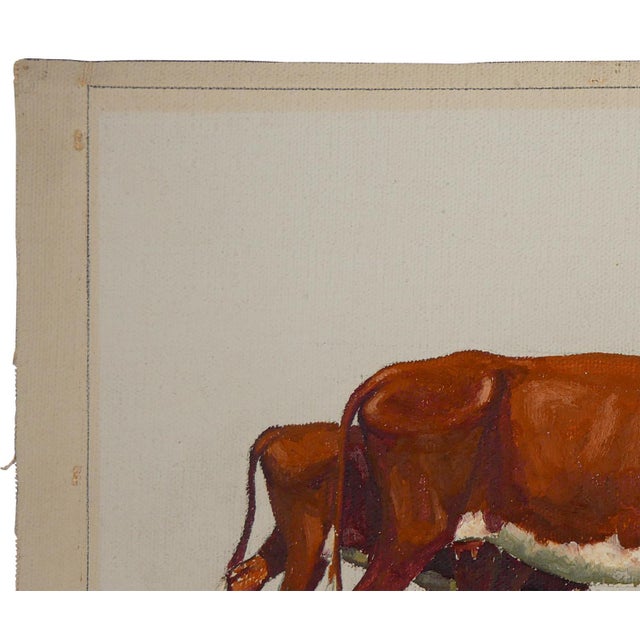 Mid 20th Century Fred Darge "Cow and Calf" Brown and White Abstract Impressionist Painting of Cows, Mid-20th Century For Sale - Image 5 of 11