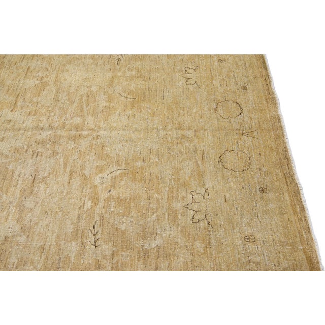 Tan Modern Tabriz Style Handmade Floral Wool Rug For Sale - Image 10 of 13