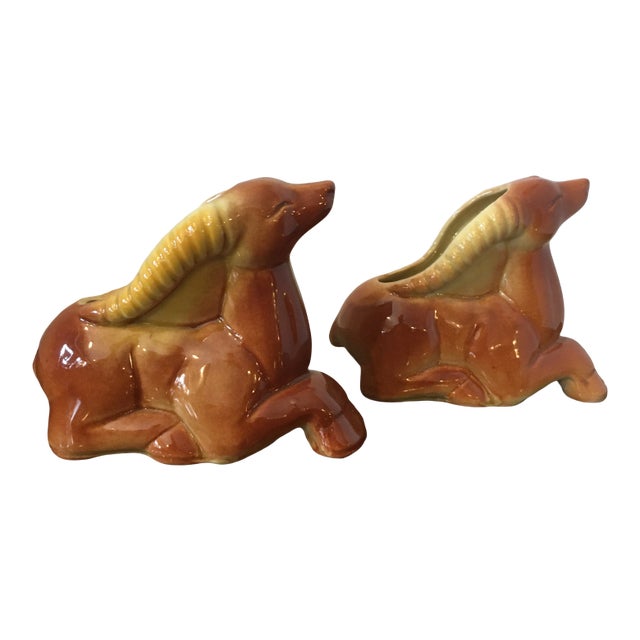 1960s Mid Century Usa Pottery Gazelle Planter Vases - a Pair For Sale