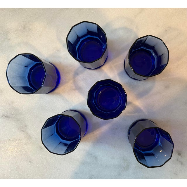Blue 1990s Set of 6 Vintage Anchor Hocking Essex Cobalt Blue Lowball Glasses For Sale - Image 8 of 12