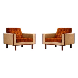Pair of Brazilian Modern Armchairs by Móveis Cimo, Rosewood, Cognac Mohair & Camel Wool, 1960s For Sale