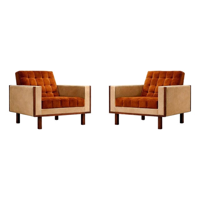 Pair of Brazilian Modern Armchairs by Móveis Cimo, Rosewood, Cognac Mohair & Camel Wool, 1960s For Sale