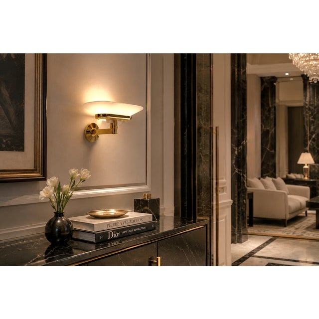 Gold Jill Wall Sconce in Polished Brass and Opaline Glass from Arteluce, Italy, 1970s For Sale - Image 8 of 17