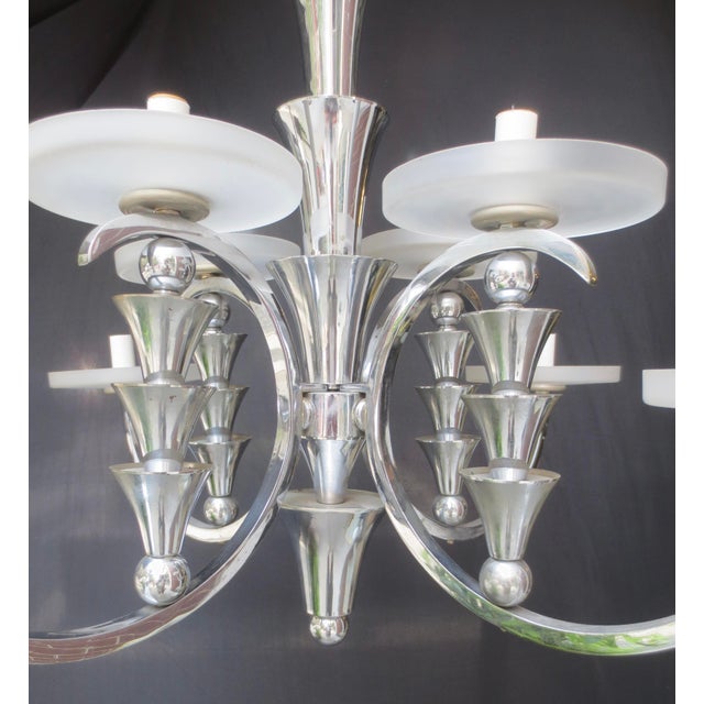 1930s Vintage Arts Deco 8 Light Chrome Chandelier For Sale - Image 5 of 15