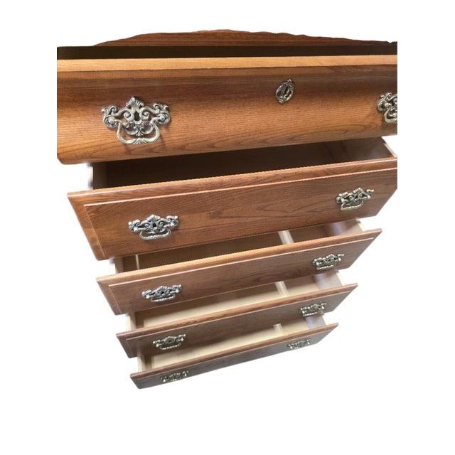 Wood Vintage Vaughan-Bassett Oak Five-Drawer Highboy Chest For Sale - Image 7 of 8