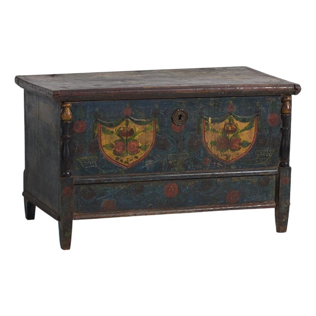 Indigo Blue Antique Bridal Trunk, 1850s For Sale