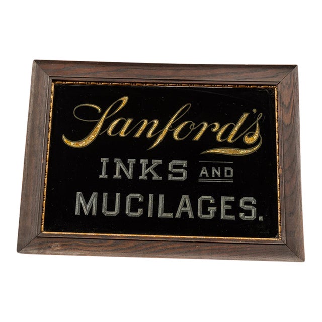 1920s Sanford's Inks and Mucilages Glass Sign For Sale