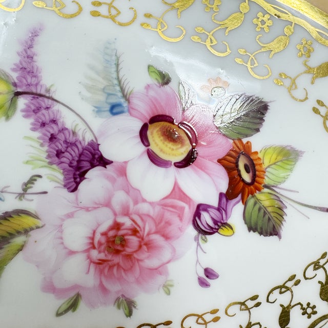 Ceramic Antique Victorian Peach & Gold Porcelain Oval Serving Dish For Sale - Image 7 of 8