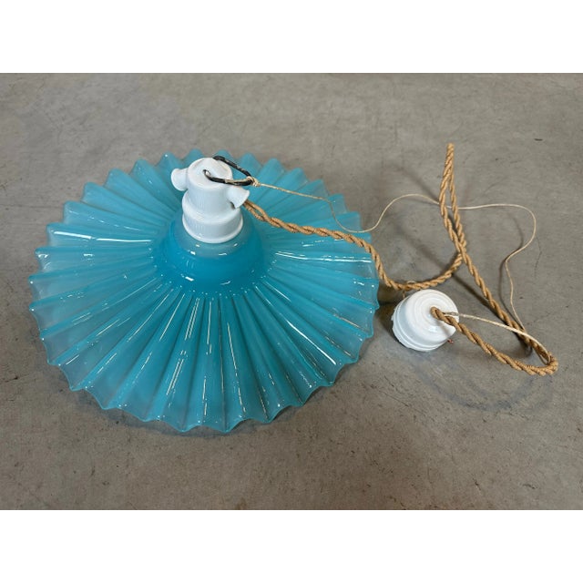 Vintage Collar Pendant Lamp in Glass and Porcelain For Sale - Image 4 of 11