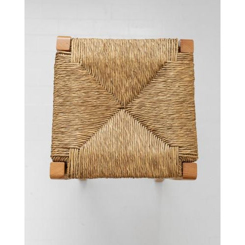 Rustic Vintage Wooden Stools with Handwoven Straw Seats and Curved Legs, 1980s, Set of 2 For Sale - Image 3 of 11