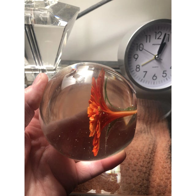 Vintage Round Paperweight With Orange Flower For Sale - Image 9 of 10