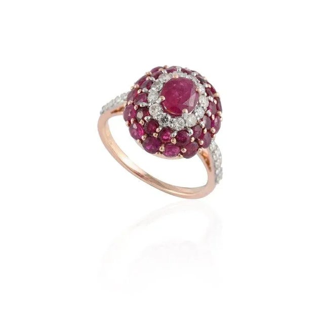 Art Deco 2.76 Carat Natural Ruby Cluster Ring in 14k Solid Rose Gold Size 7 For Sale - Image 3 of 6